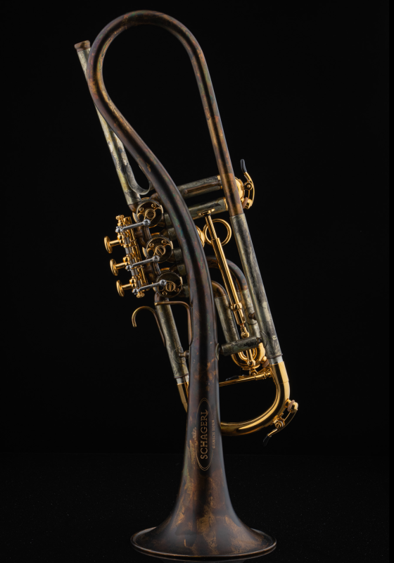 Trompet Schagerl Bb "GANSCHHORN" 2021 vintage matt-gold - Pilt 3